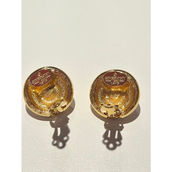 Vintage Givenchy 1978 Signed Gold Tone White Enamel Clip-On Earrings - Picture 3 of 4